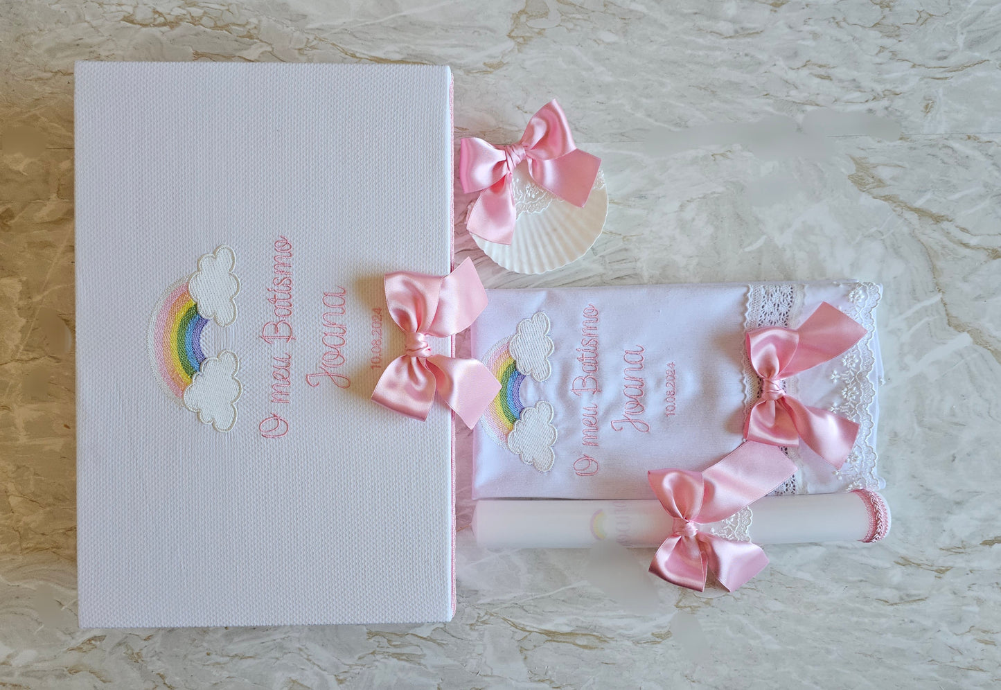 Conjunto de Batismo Arco-Iris Rosa