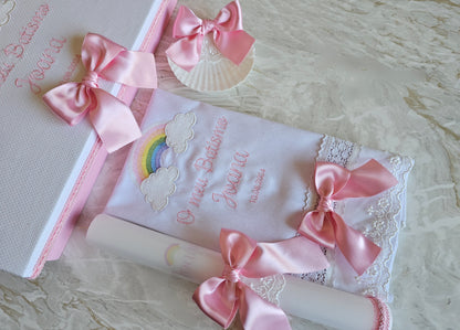 Conjunto de Batismo Arco-Iris Rosa