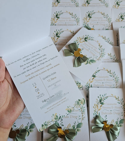 Convite Casamento & Batizado Floral verde