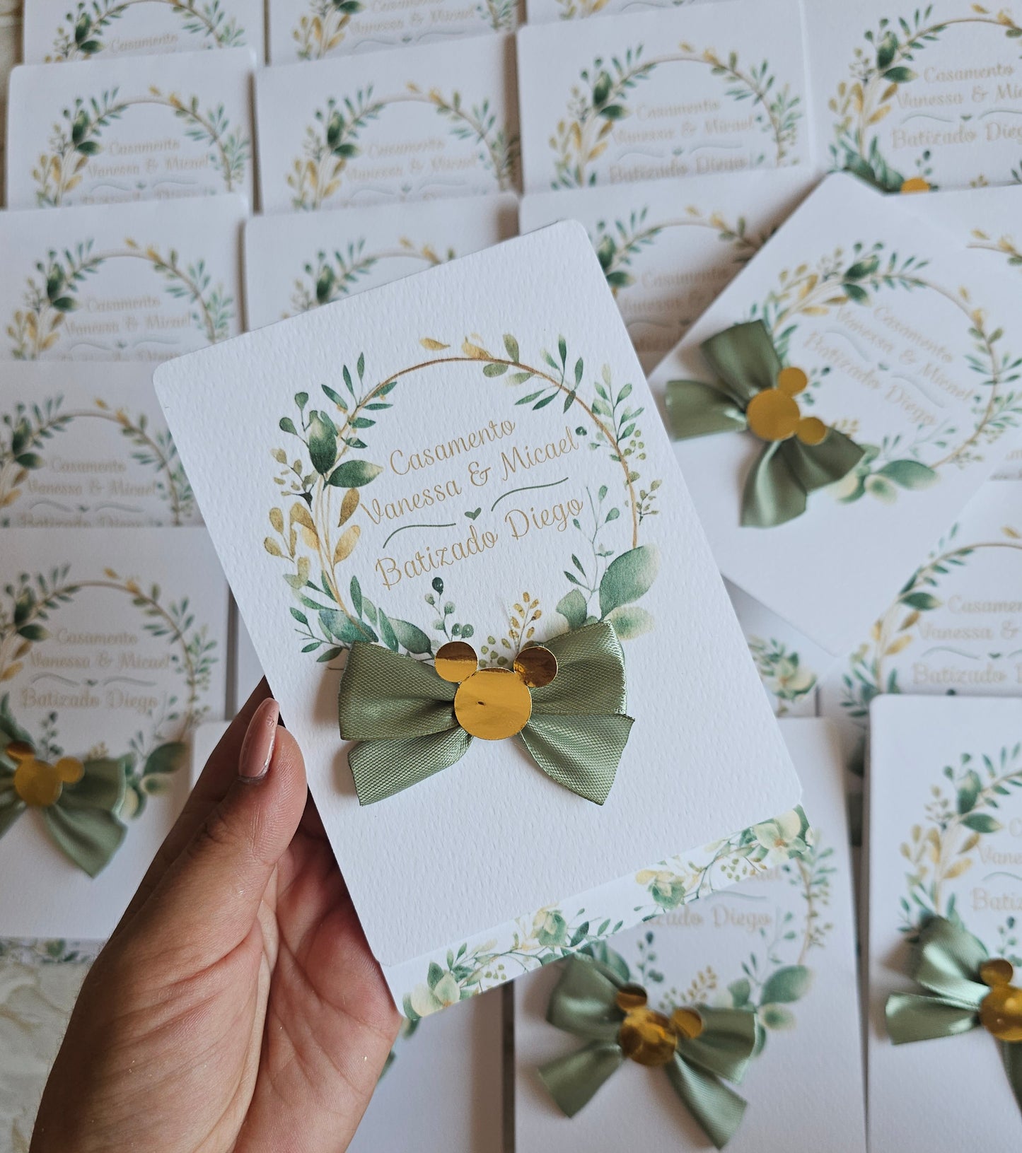 Convite Casamento & Batizado Floral verde