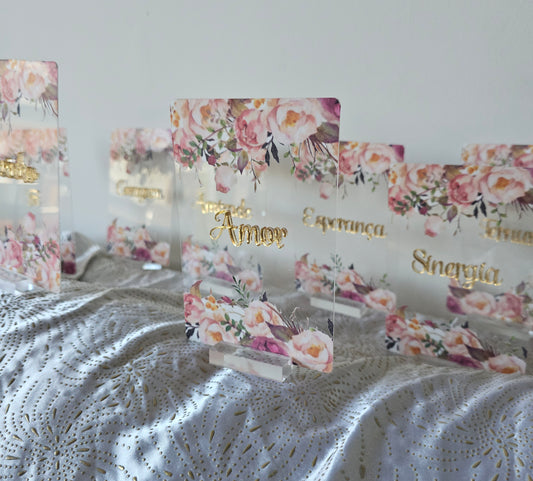 Marcadores mesa floral + palavra