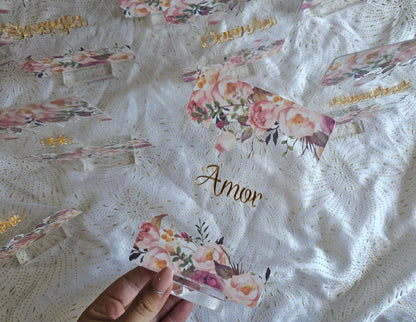 Marcadores mesa floral + palavra