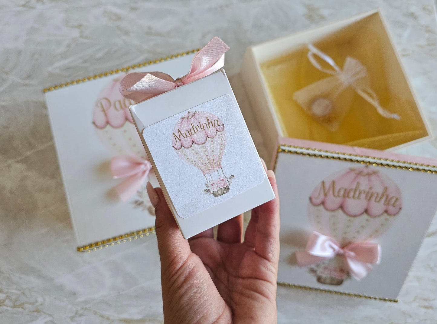 Caixa especial Padrinhos "Balão rosa"
