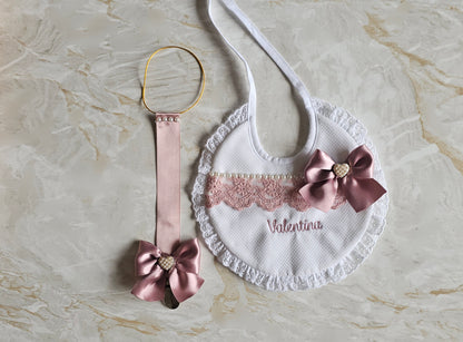 Babete personalizado + prendedor de chupeta