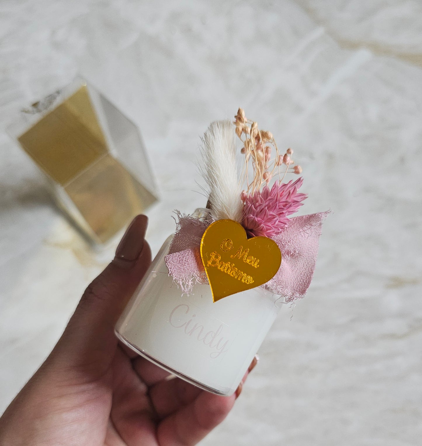 Vela em copo personalizada com caixa