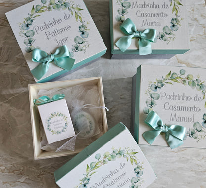 Caixas especiais Padrinhos tons de verde