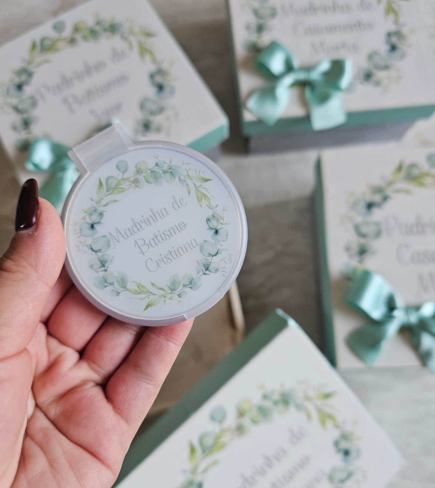 Caixas especiais Padrinhos tons de verde