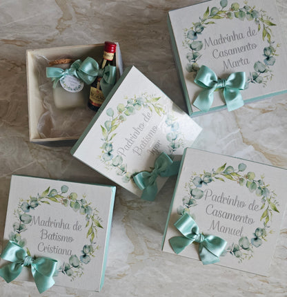 Caixas especiais Padrinhos tons de verde