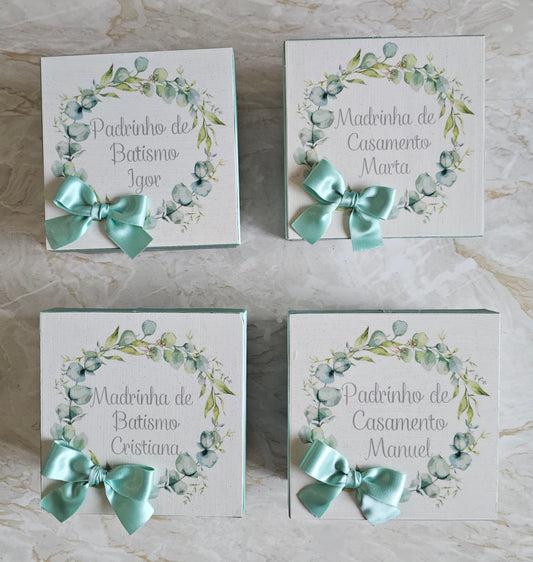 Caixas especiais Padrinhos tons de verde