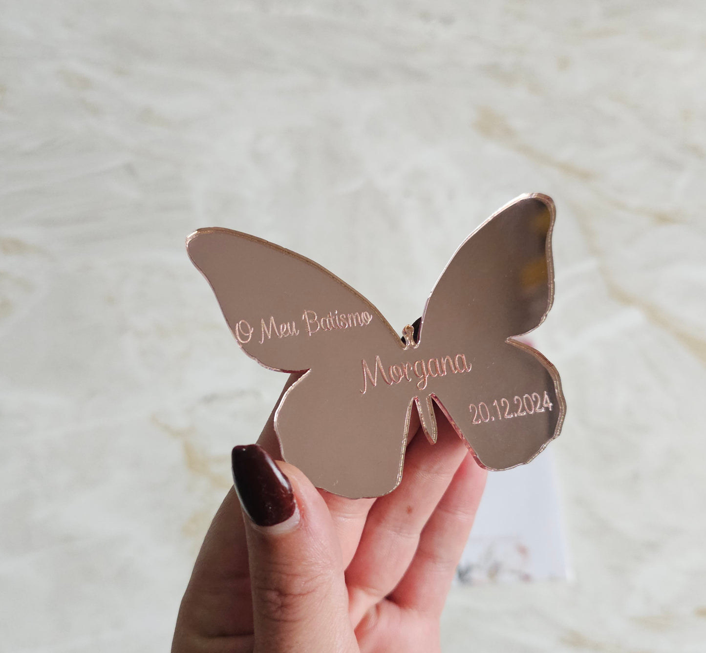 Íman acrílico espelhado rosa Borboleta