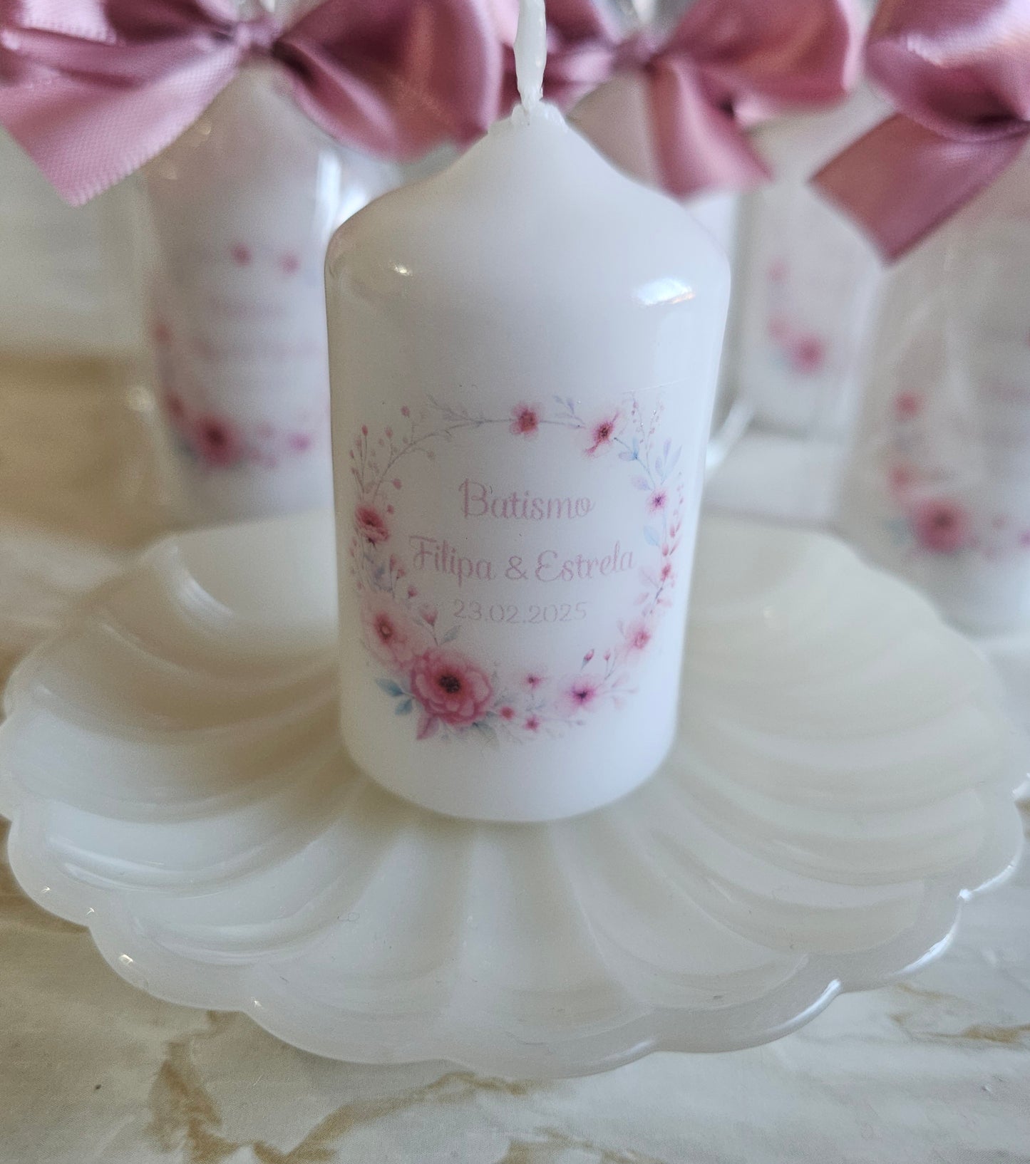 Vela personalizada floral rosa