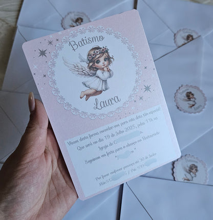 Convites Batismo "Laura" anjinha