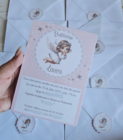 Convites Batismo "Laura" anjinha