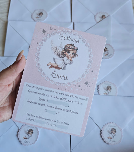 Convites Batismo "Laura" anjinha