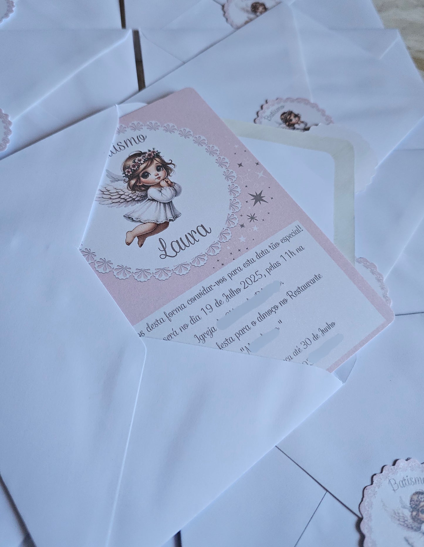Convites Batismo "Laura" anjinha