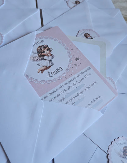 Convites Batismo "Laura" anjinha