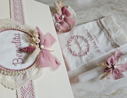 Conjunto de Batismo "Benedita" flores preservadas