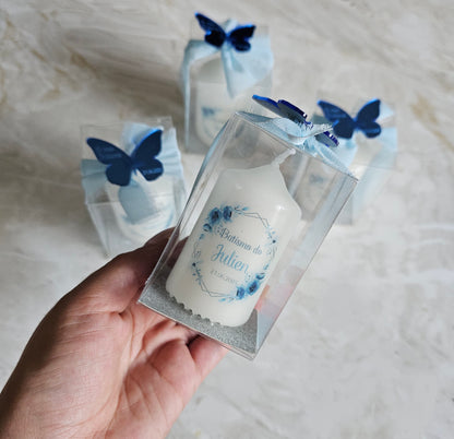 Vela personalizada floral azul em Caixa