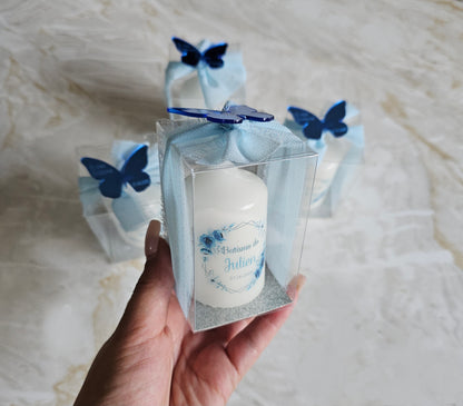 Vela personalizada floral azul em Caixa