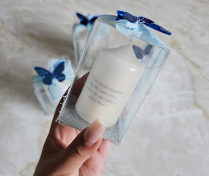 Vela personalizada floral azul em Caixa