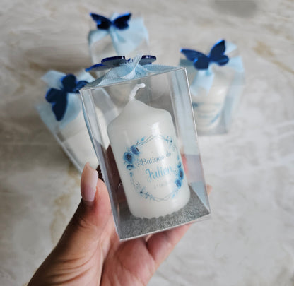 Vela personalizada floral azul em Caixa