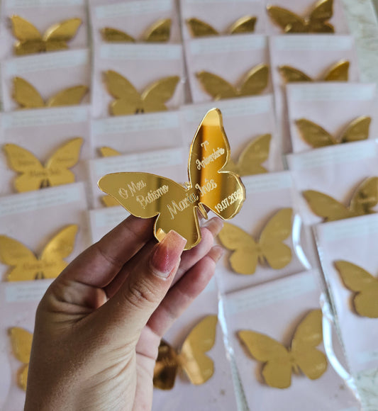 Íman borboleta acrílico dourado" Maria Inês"