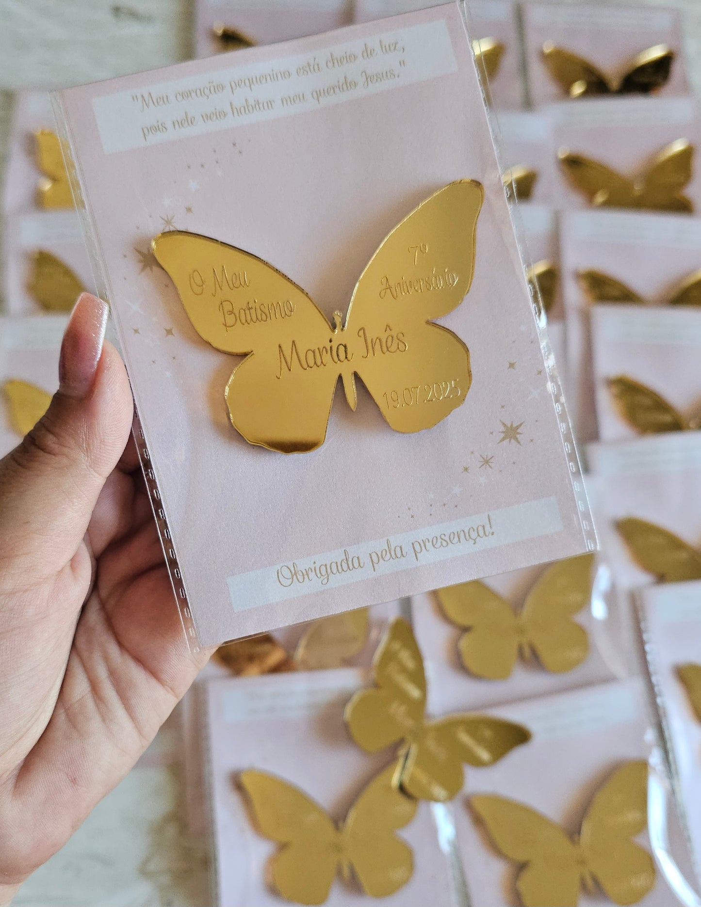 Íman borboleta acrílico dourado" Maria Inês"