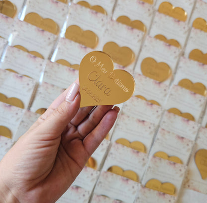 Íman coração acrílico dourado espelhado "Clara"