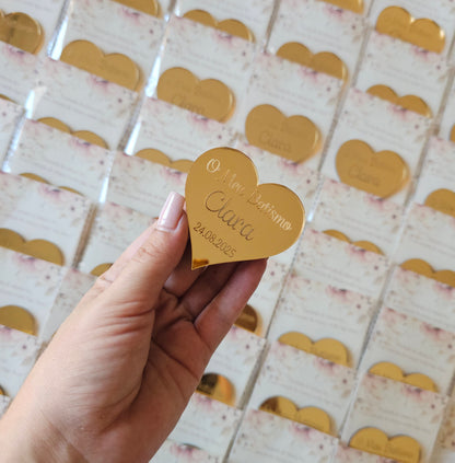 Íman coração acrílico dourado espelhado "Clara"