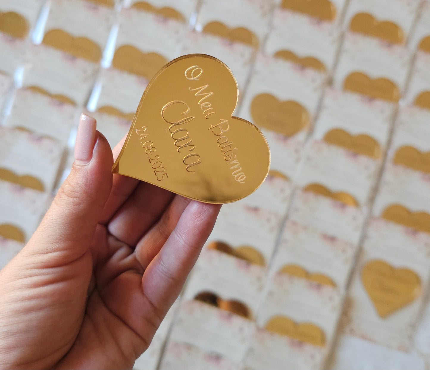 Íman coração acrílico dourado espelhado "Clara"
