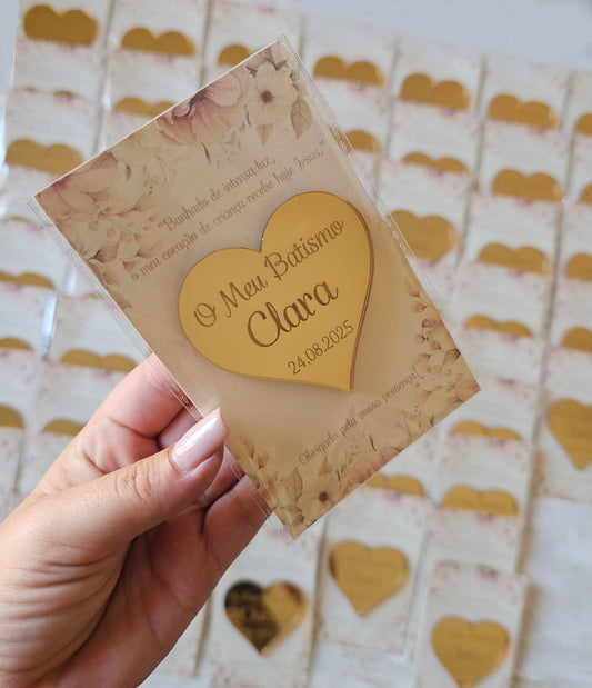 Íman coração acrílico dourado espelhado "Clara"