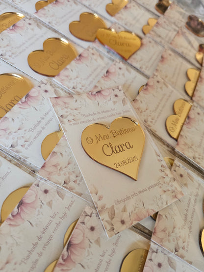 Íman coração acrílico dourado espelhado "Clara"