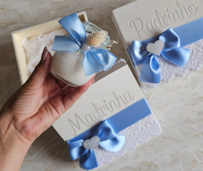 Caixas especiais Padrinhos c/aplicação ♡ em acrílico madrepérola branco