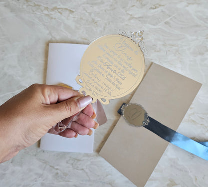 Convite em acrílico prateado "espelho mágico"