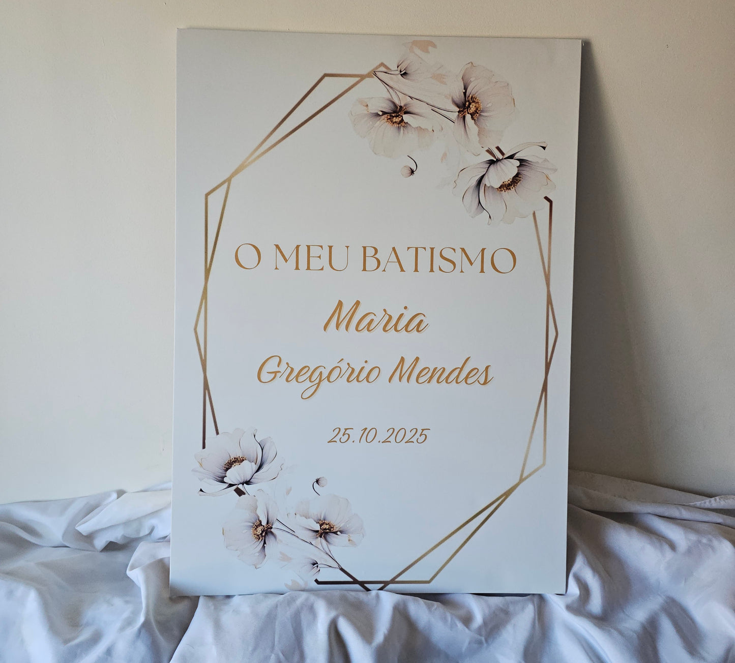 Placa Batizado "Maria M." Branco puro