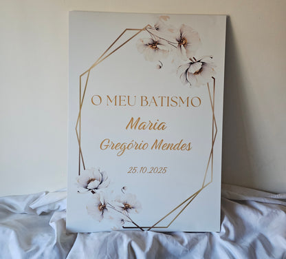 Placa Batizado "Maria M." Branco puro