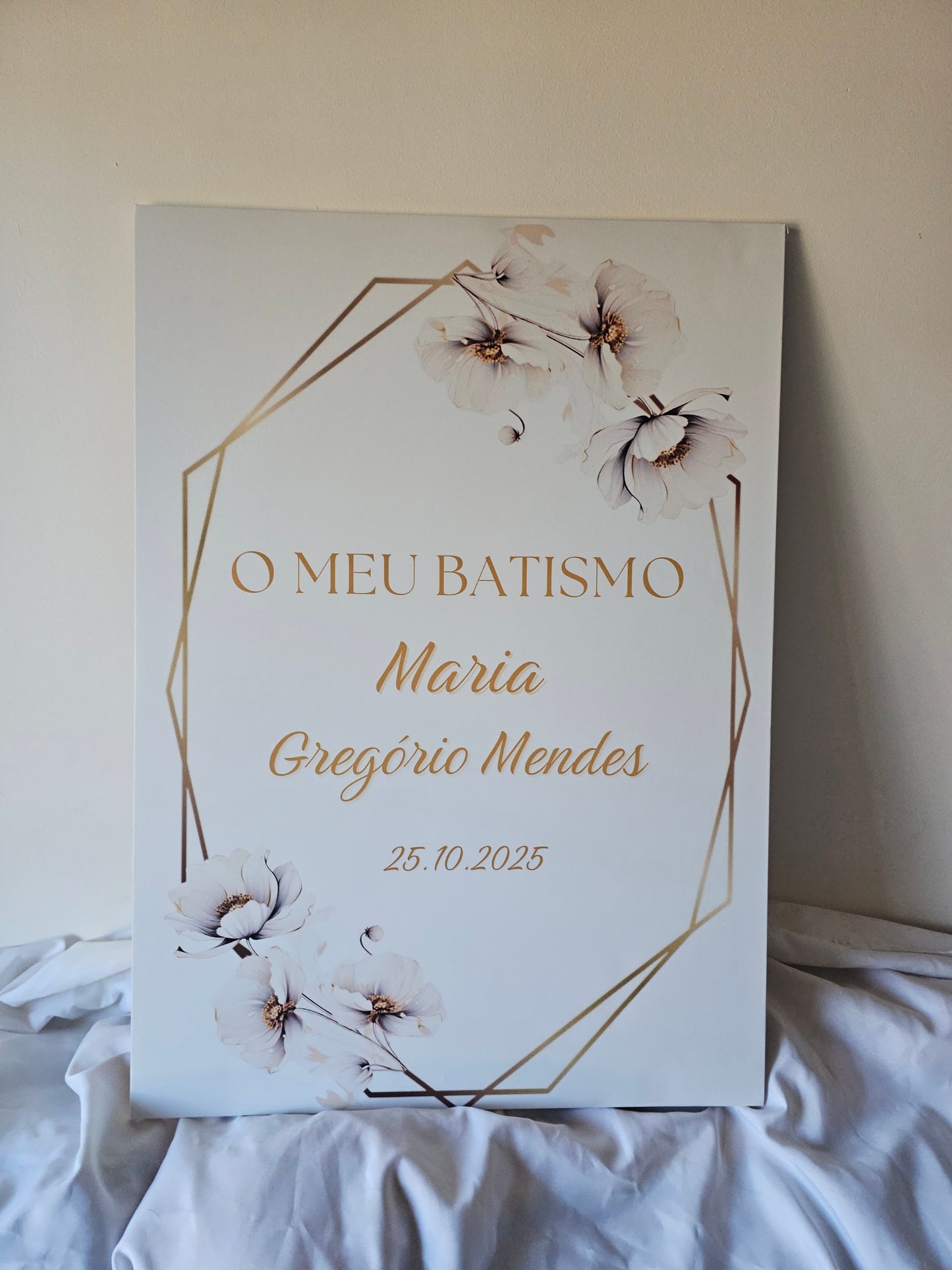 Placa Batizado "Maria M." Branco puro