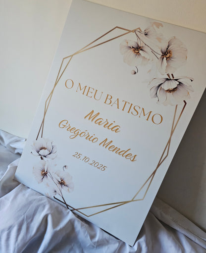 Placa Batizado "Maria M." Branco puro