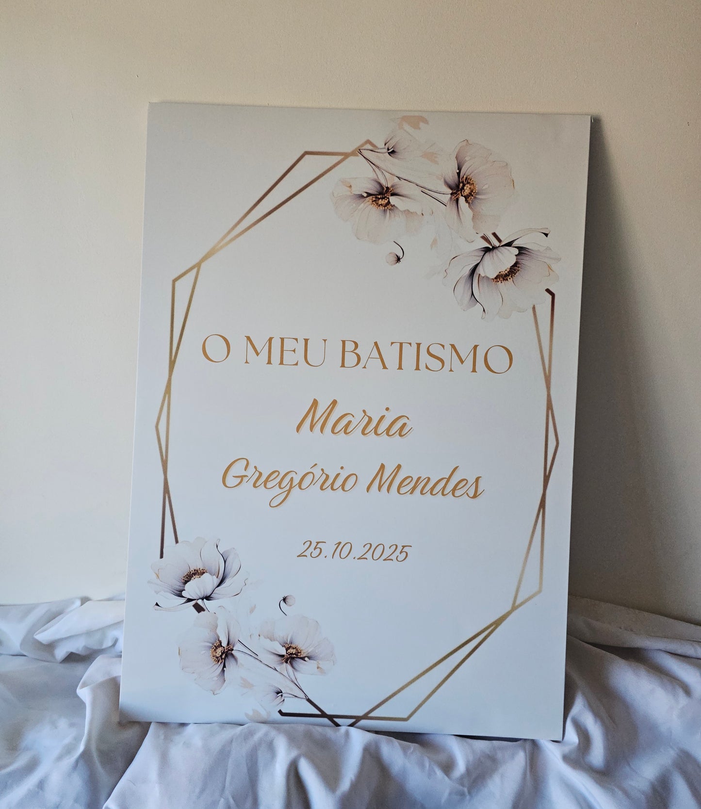 Placa Batizado "Maria M." Branco puro