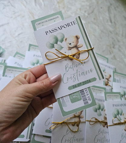 Convites passaporte "Ursinho verde"
