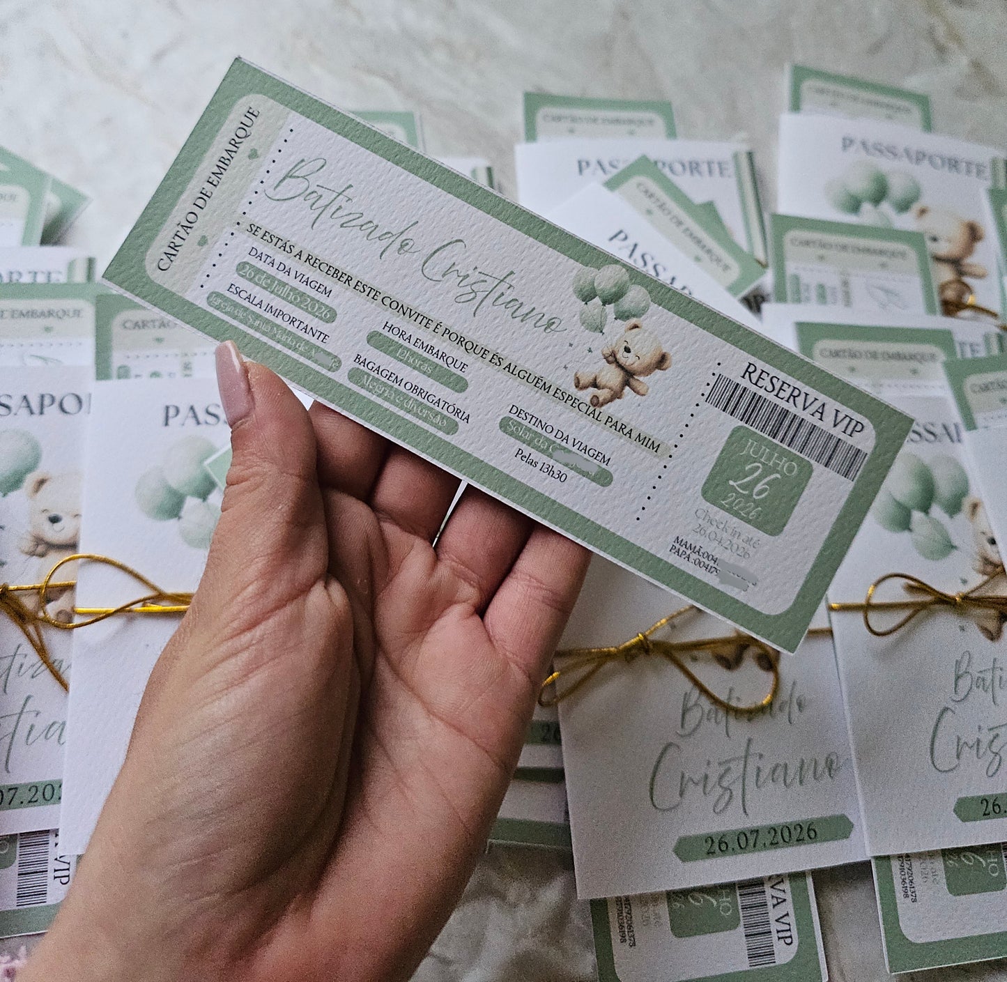 Convites passaporte "Ursinho verde"