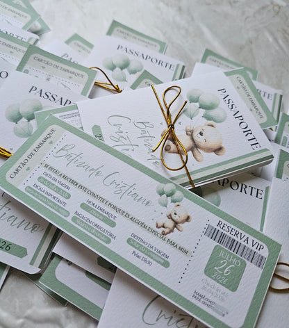 Convites passaporte "Ursinho verde"