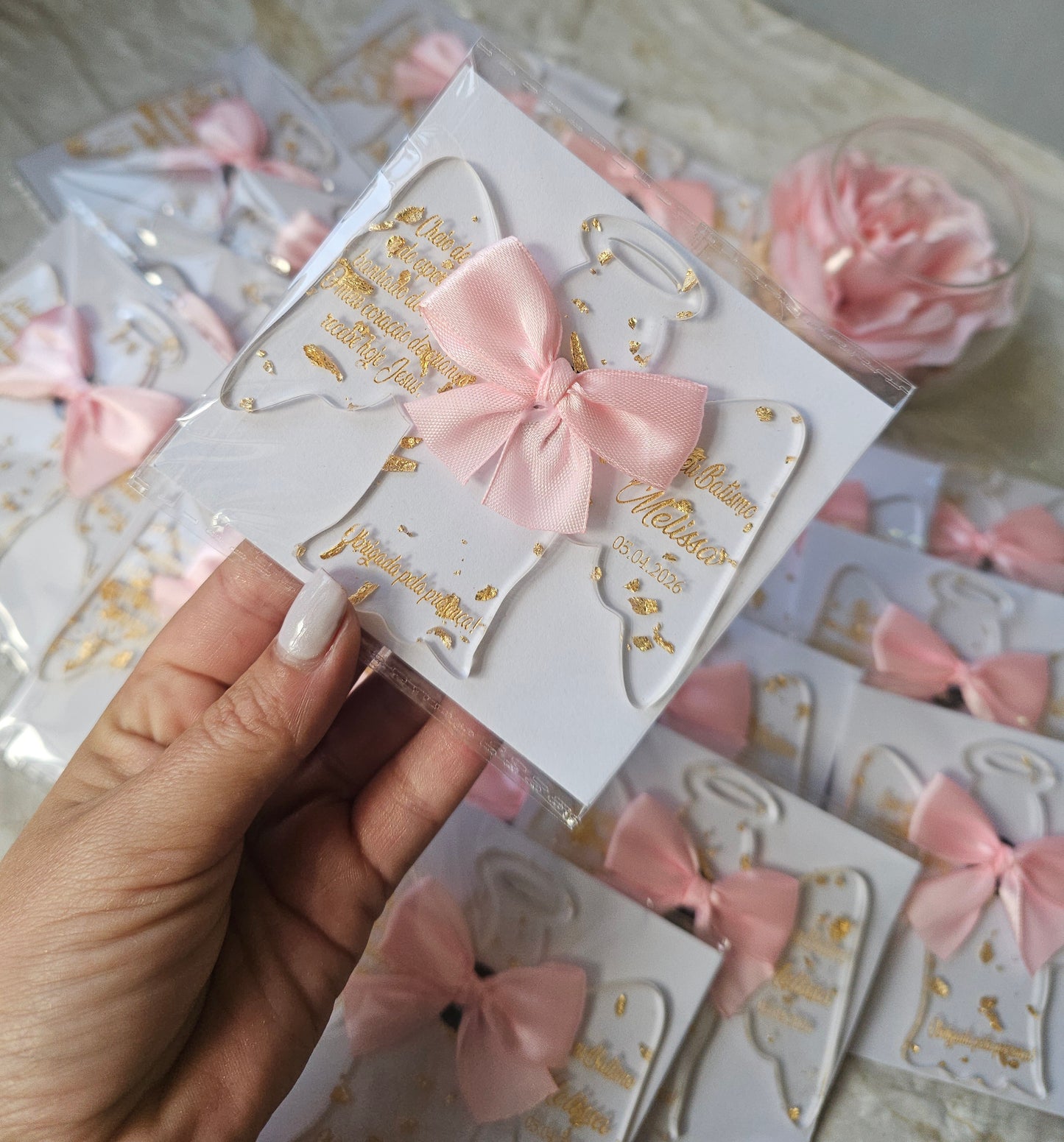 Íman Anjo "Acrílico com flocos d' ouro"