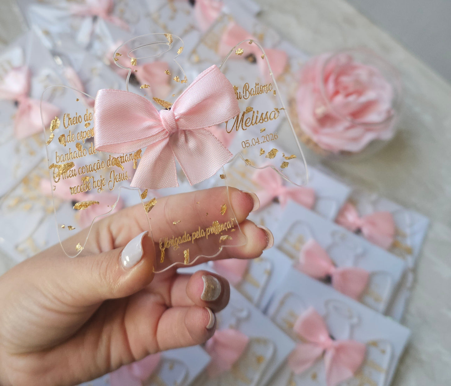 Íman Anjo "Acrílico com flocos d' ouro"