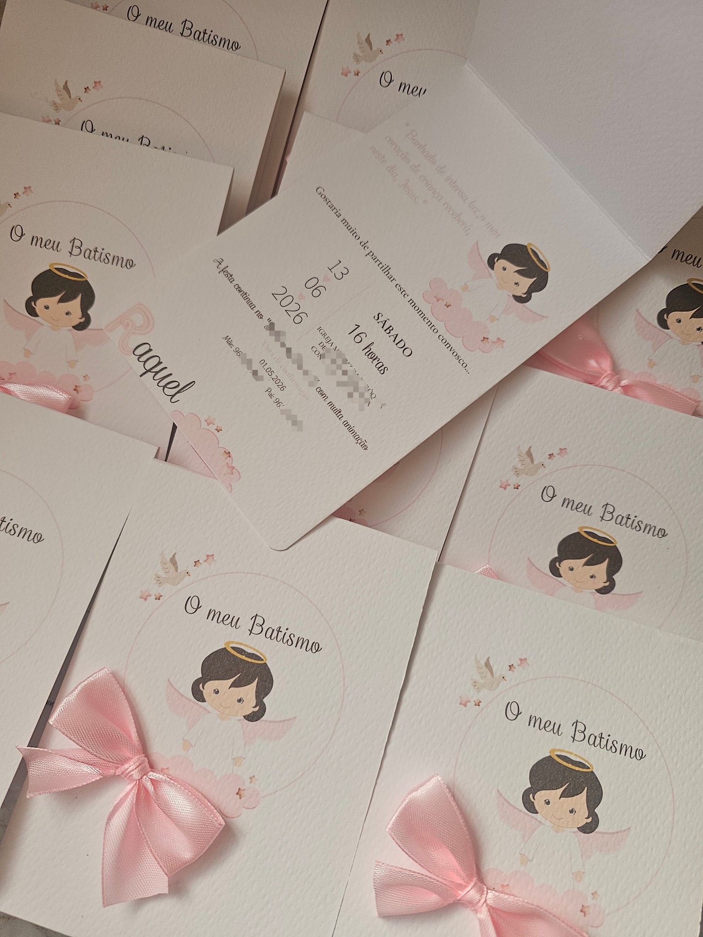 Convite personalizado tema Anjinha Rosa