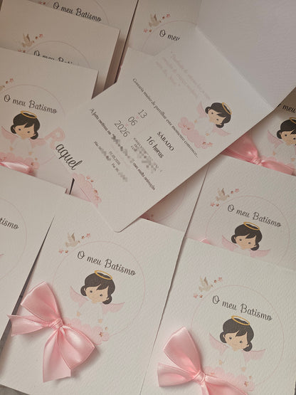 Convite personalizado tema Anjinha Rosa