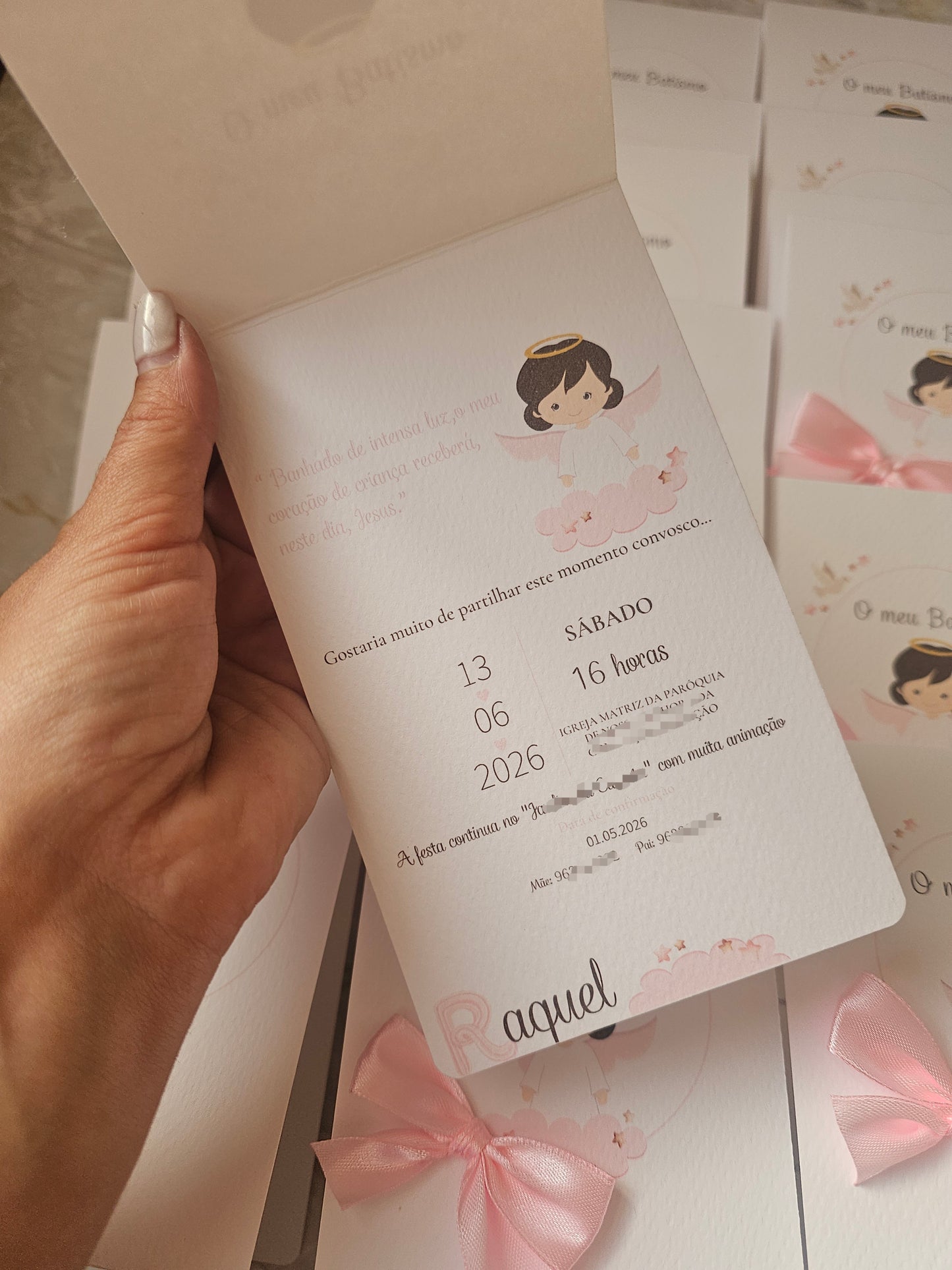 Convite personalizado tema Anjinha Rosa