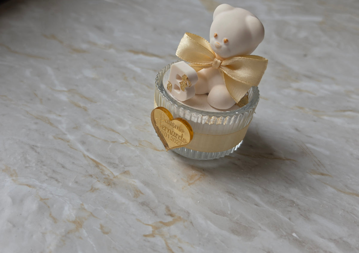 Ursinho em gesso perfumado com copo de vidro 🧸