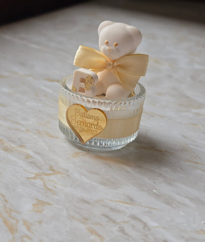 Ursinho em gesso perfumado com copo de vidro 🧸