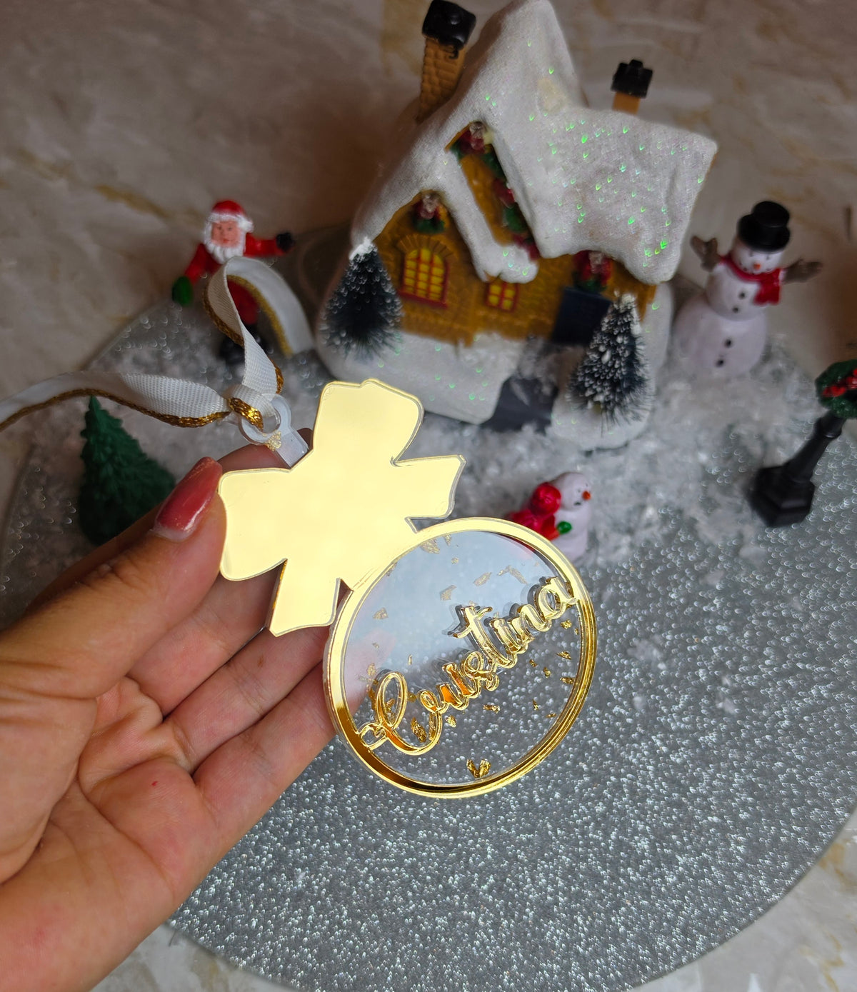 Bola Natal flocos de ouro com nome